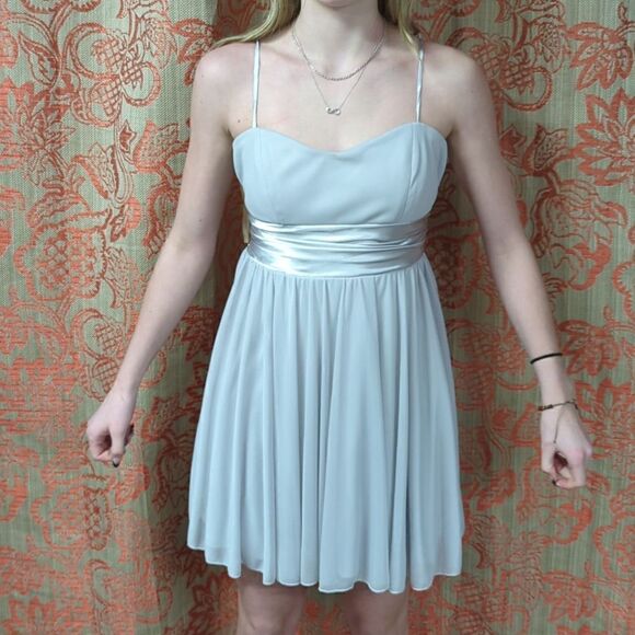Speechless Junior's light gray Chiffon Pleated Bust spaghetti strap mini Dress - Picture 2 of 7